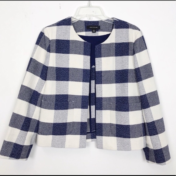 Ann Taylor Jackets & Blazers - ANN TAYLOR Navy Buffalo Check Open Front Blazer